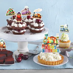 Set de adornos para tarta de cumpleaños de tren, decoraciones de cupcakes de locomotora.