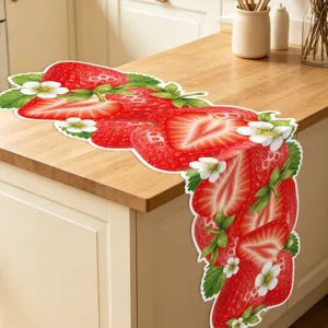 Strawberry table runner for summer party kitchen dining table decoration detail view fabric cloth