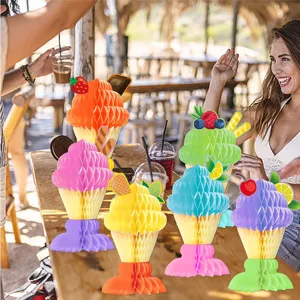 Sommer Eiskugel Wabenpapier Dekorationen Eisbecher Deko für hawaiianische Geburtstagsparty