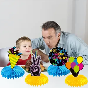 Neon birthday party decoration honeycomb centerpieces table decor for kids celebration