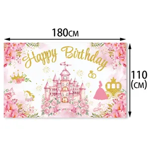 Pink castle birthday backdrop photography background banner for kids party decoration 180x110cm