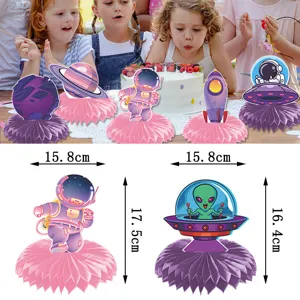 Ruimte thema verjaardag feest honingraat decoratie set met leuke astronaut en planeten.
