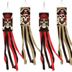 Pirate windsocks outdoor yard hanging decorations halloween party skull wind socks flags 4pcs