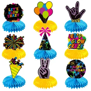 Fluorescent Birthday Party Honeycomb Ornaments Neon Table Centerpieces Paper Card Centerpiece For Kids Birthday Celebration Party Decorations Supplies
