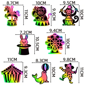 Karneval DIY Kratzbilder Set Zirkus Regenbogen Magie Papier für Kinder Party Spaß Kunst.