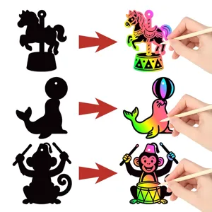 Details zum DIY Zirkus Regenbogen Kratzbild Karten Effekt mit farbiger freier Gestaltung.
