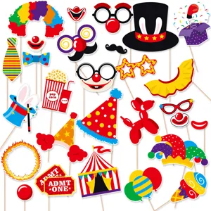 Carnival circus photo booth props party decoration funny clown hats glasses props set for kids.