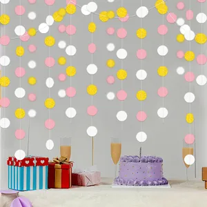 Birthday party hanging paper garland circle dots decoration backdrop banner supplies for home