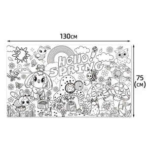 Vista detallada del rollo de póster para colorear de primavera con animales y naturaleza.