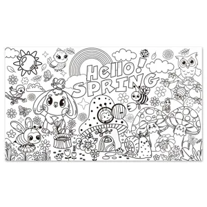 Póster de colorante DIY para niños con tema de primavera lienzo doodle para fiesta.