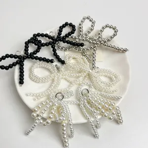 Pearl bow shoe charms beaded sneaker accessories elegant white black silver decorative clips