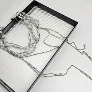Multi-layer Pearl Bamboo Tassel Necklace Vintage Silver Clavicle Chain Women Jewelry