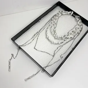 Retro multi-layer pearl tassel necklace with metal bamboo links for elegant women jewelry