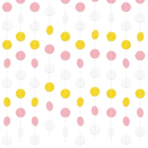 Birthday party hanging paper garland decoration gold pink white circles wedding celebration