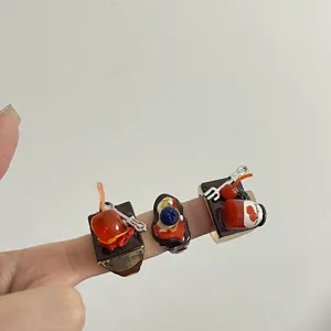 Ensemble de bagues ouvertes avec design de nourriture miniature style rétro pour femmes.