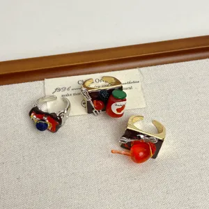 Mini bagues ouvertes design nourriture pour femmes, bagues gâteau chocolat fruits vintage mignonnes.