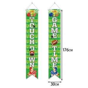American football themed door banner set, 176x30cm fabric hanging porch sign for party decor.