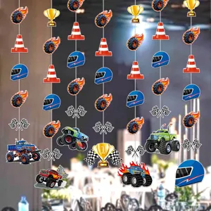 Monstertruck verjaardag feest hangende decoratie raceauto thema slingers banner benodigdheden