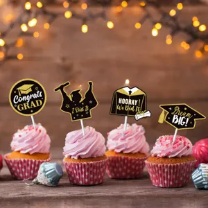 Abschluss Cupcake Topper Set, schwarz und gold Glitzer Abschluss Party Kuchendekoration.