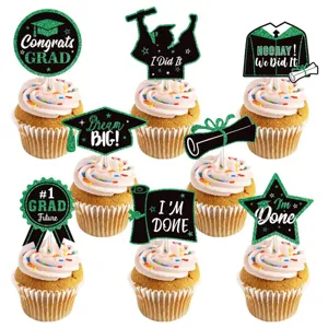 Abschluss Cupcake Topper Set grüne Glitzer Abschlussfeier Kuchen Deko Hauptansicht