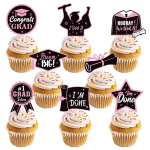 abschluss cupcake topper set schwarz rosa glitzer graduation party torten deko hauptbild