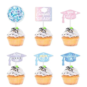 Retro Disco Graduierung Cupcake Topper Papier Kuchen Picks Für 2026 Grad Party Kuchen Dekorationen Feier Favors