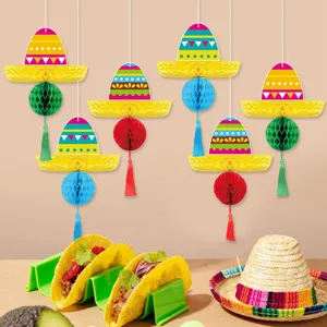Mexican fiesta party hanging decorations 3d honeycomb sombreros with tassels for celebration events