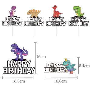 Décorations de gâteau d'anniversaire dinosaure pour fête d'enfants avec dimensions.