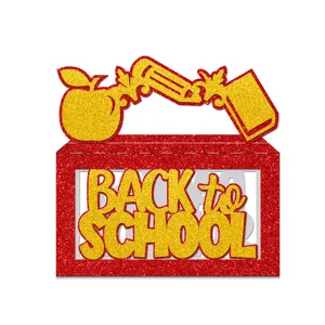 Schulanfang Glitzer Geschenkboxen 4Stück Rot Gold Apfel Bleistift Muster Süßigkeitenboxen Für Klassenzimmer Kindergarten Party Deko