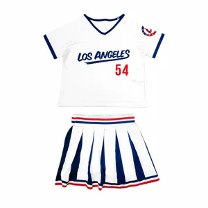 Girls Cheerleading Performance Costume Set V-Neck Short Sleeve Top And Pleated Skirt Summer Kids Dance Outfit