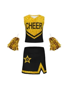 Costume de Pom-Pom Girl pour Femmes Top Court Sans Manches et Jupe Plissée Tenue de Scène de Performance Vêtement de Sport