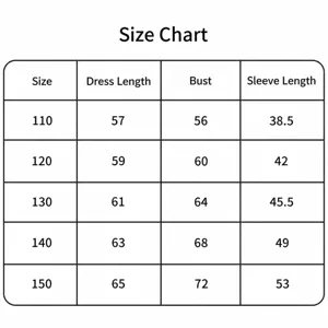 Size chart for girls cheerleading dance costume performance outfit sports wear size 110-150 cm