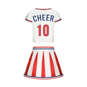 Kids cheerleading uniform set short sleeve crop top and pleated skirt performance outfit.