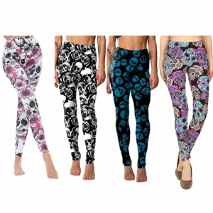 Women's Casual High Waist Skull Printed Stretch Leggings Gothic Skinny Pants