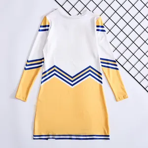 Kids cheerleader costume long sleeve dress with chevron stripes for girls sports performance.