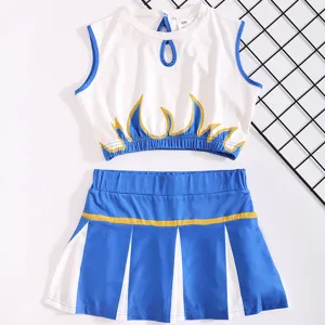 Set costume da cheerleader per bambini, crop top senza maniche e gonna plissettata.