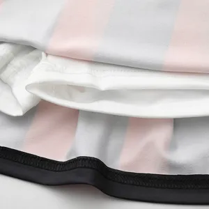 Close-up detail of striped cheerleading costume fabric, showing neat stitching and texture.