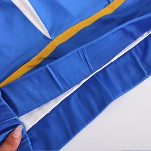 Bambini pon pon cheerleader uniforme tessuto dettaglio blu bianco giallo striscia sport