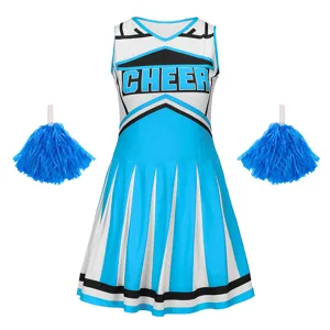 Παιδική Στολή Cheerleader Μπλε Λευκό Φόρεμα με Πομ Πομ Αθλητική Ομάδα