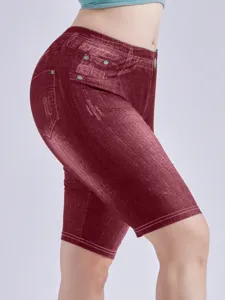 Women high waist stretch printed denim bike shorts casual short fitness leggings