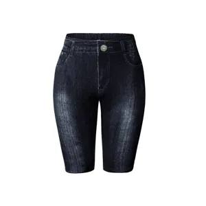 Women high waisted stretchy faux denim shorts slim fit casual half pants summer wear