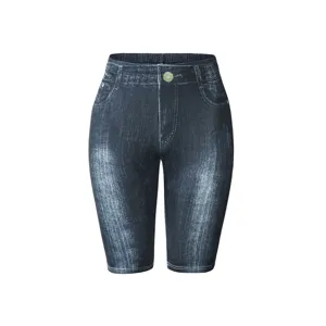 Women high waist faux denim shorts slim fit stretchy five point leggings casual summer wear