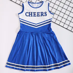 Kids Cheerleader Costume Dress Blue White Sleeveless Sports Dance Performance Outfit 130