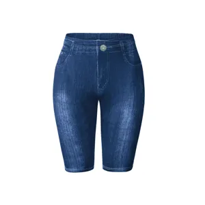 High waist stretch faux denim biker shorts for women, minimalist tight slim fit.