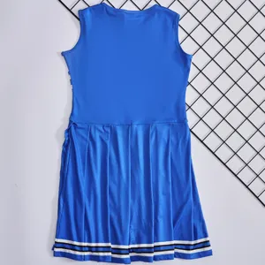 Children blue cheerleader dress sleeveless pleated performance costume for school sports event wear