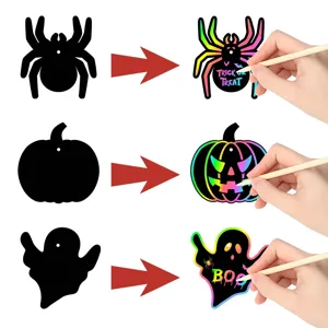 Set de tarjetas de rascar DIY de Halloween con lápiz, arte de papel mágico para fiesta infantil.