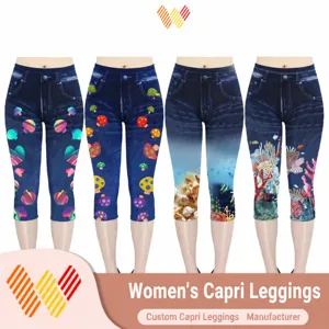 Women High Waisted Slim Fit Cropped Leggings Casual Milk Silk Stretchy Printed Capri Pants Fashion Bottoms
