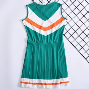 Costume da cheerleader verde per bambini abito plissettato senza maniche per sport e spettacolo.