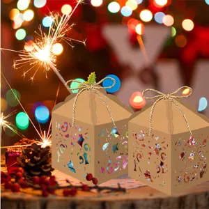Christmas kraft paper candy gift boxes with twine bows, perfect for holiday party decoration.