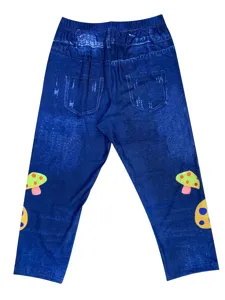 Women's printed cropped leggings detail, high waist casual pants with cute mushroom patterns.